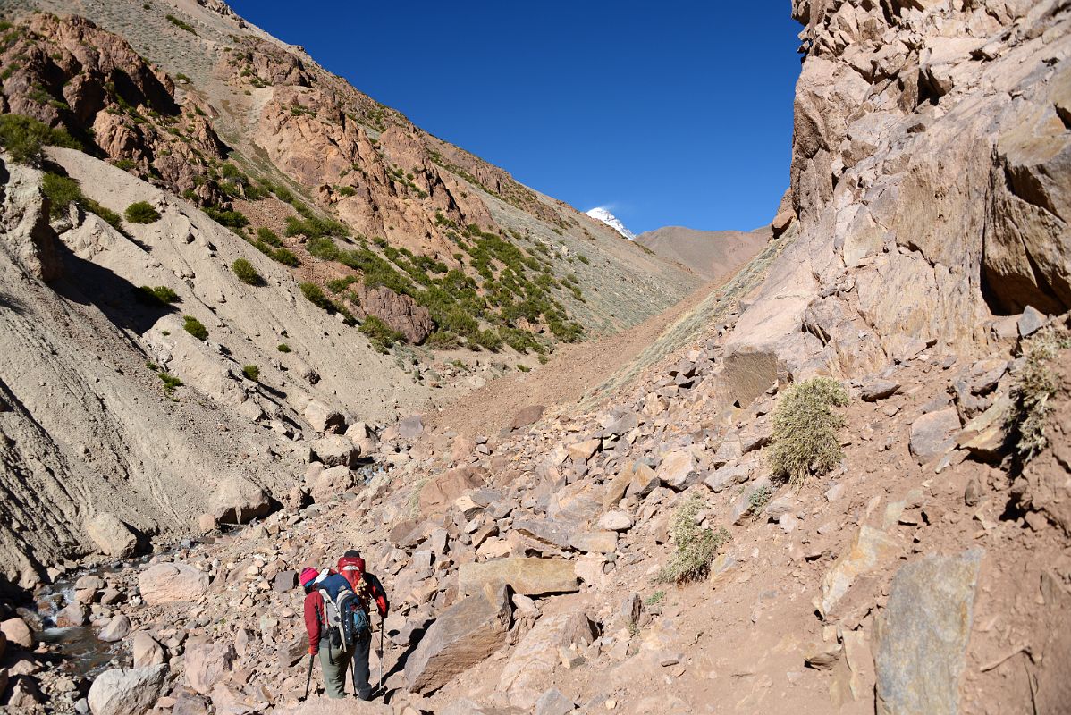 04 First View Of Aconcagua Trekking Up The Relinchos Valley From Casa de Piedra To Plaza Argentina Base Camp